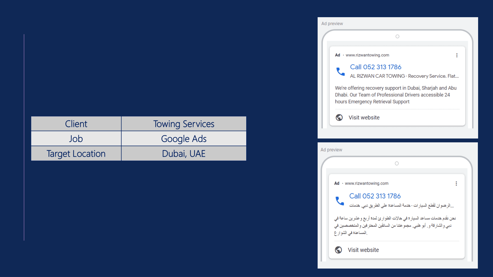 Al Rizwan Car Towing Google Ads